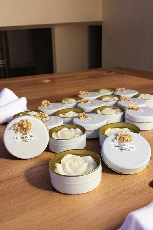 Metal Kutu İçinde Gül Şeklinde Dekoratif Mum – Erse Home