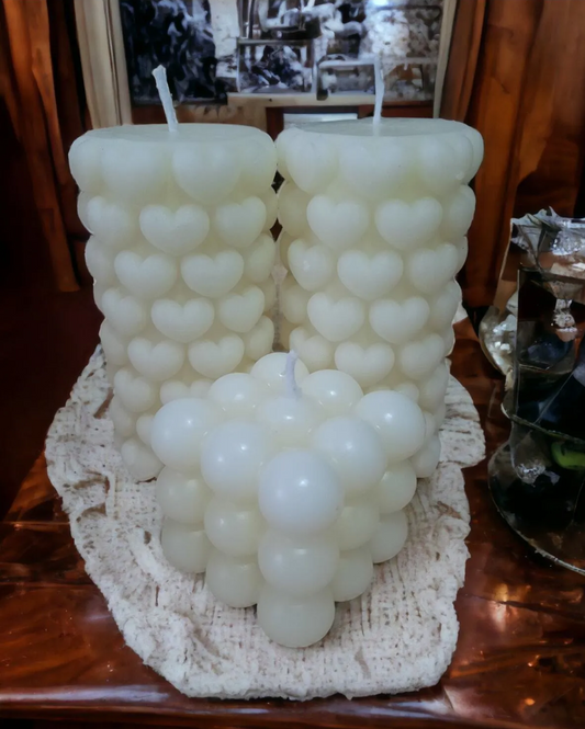 Kalp Desenli ve Bubble 3lü Set Mum