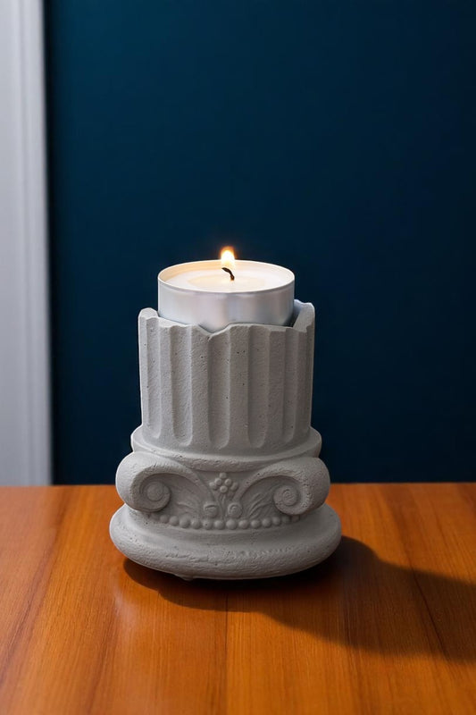 Antik Mimari Sütun Gri Renk Beton Tealight Mumluk