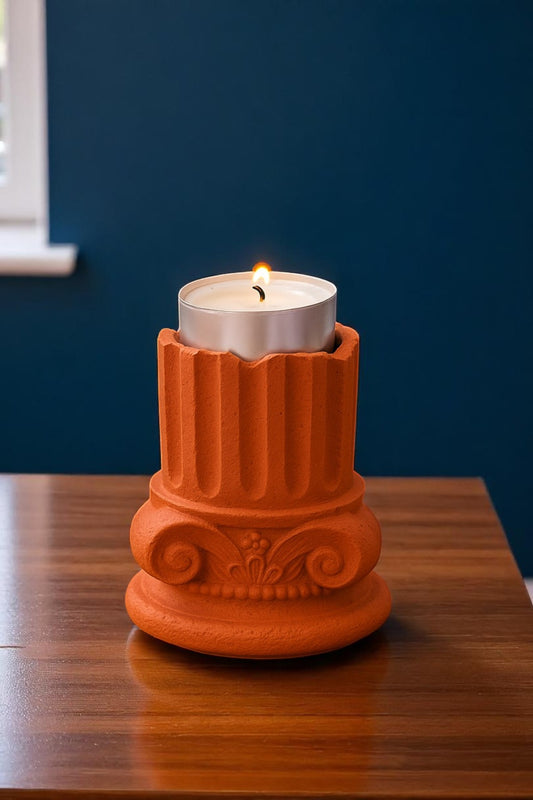 Antik Mimari Sütun Kiremit Renk Beton Tealight Mumluk