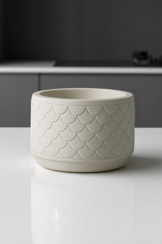 Balık Pulu Desenli Beyaz Renk Dekoratif Beton Saksı