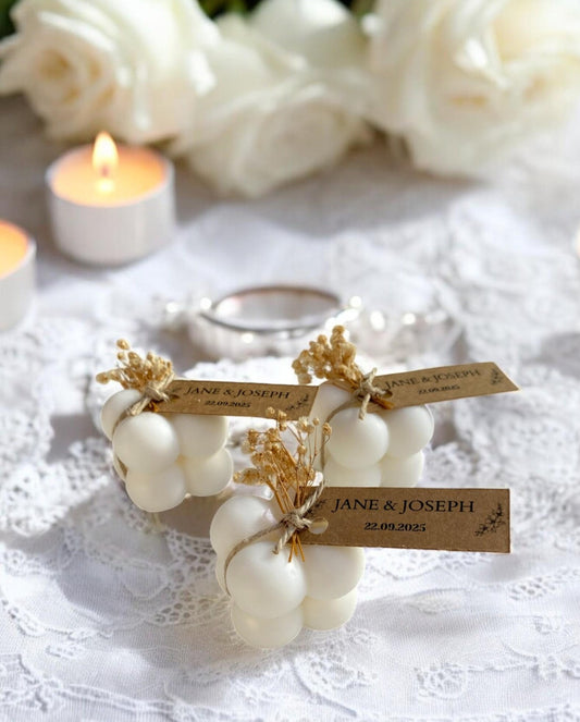 Kişiye Özel Mini Bubble Mum – Etiketli ve Jüt İpli El Yapımı Hediyelik