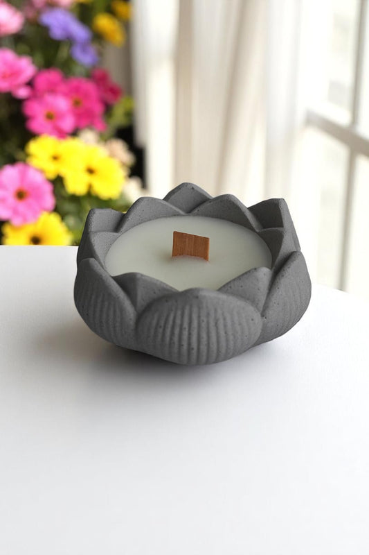 Lotus Model Gri Renk Beton Dekoratif Mum