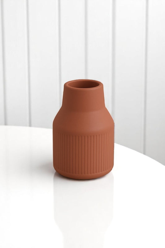 Sıska Model Kiremit Rengi Dekoratif Beton Vazo – El Yapımı | Erse Home