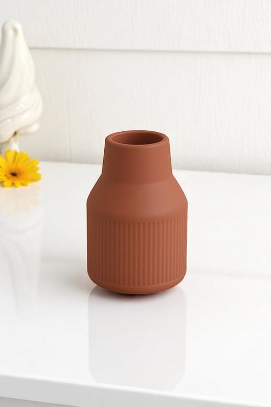 Sıska Model Kiremit Rengi Dekoratif Beton Vazo – El Yapımı | Erse Home