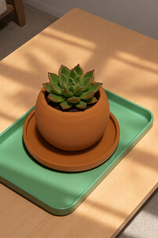 Kiremit Rengi Yuvarlak Dekoratif Beton Saksı