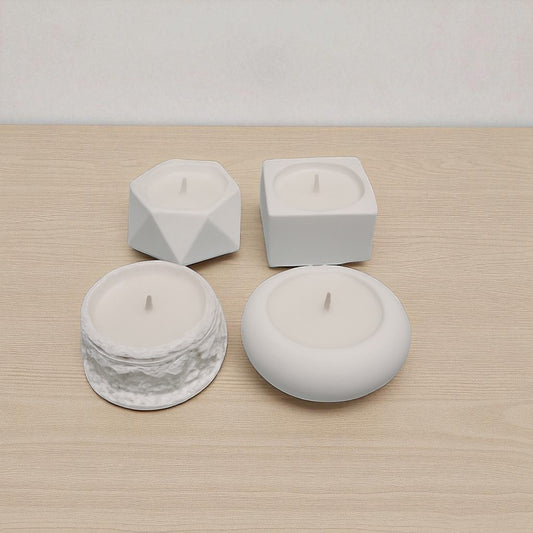 4’lü Beyaz Renk Geometrik Şekilli El Yapımı Beton Mum Seti | Erse Home