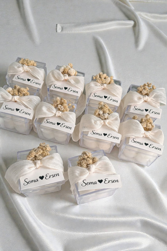 Mika Kutulu Mini Bubble Mum – Keten Kurdele ve Kuru Çiçekli Hediyelik