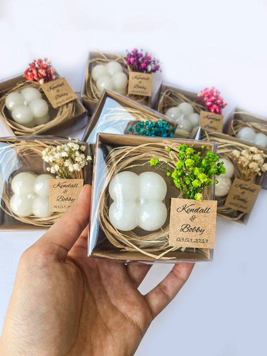 20 Adet Kişiye Özel Cipsolu Mini Bubble Mum – Kraft Kutu 3.5x3.5 cm | Kutu 7x7x3 cm